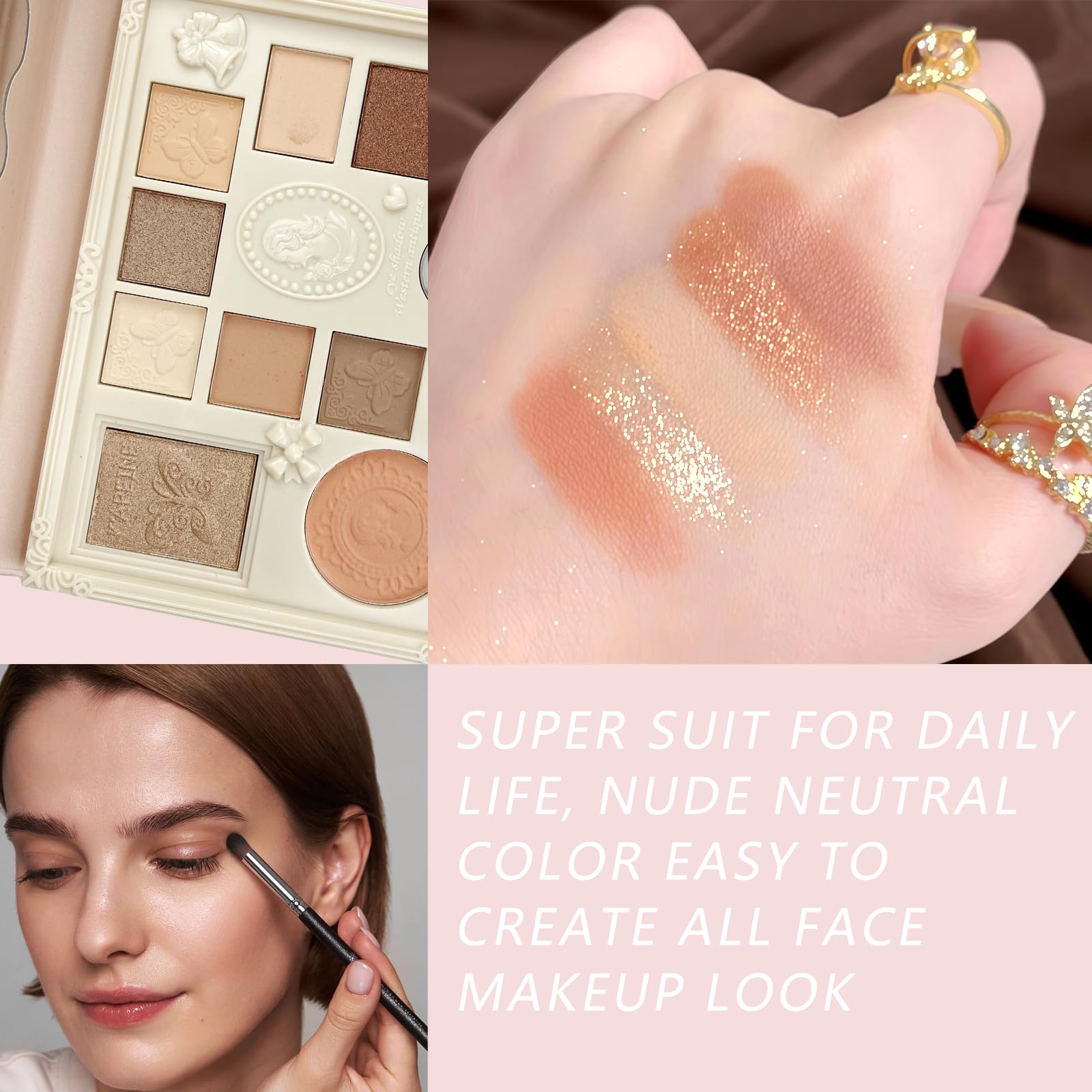 K'APEINE Nude Eyeshadow Palette compact with built-in mirror for travel use