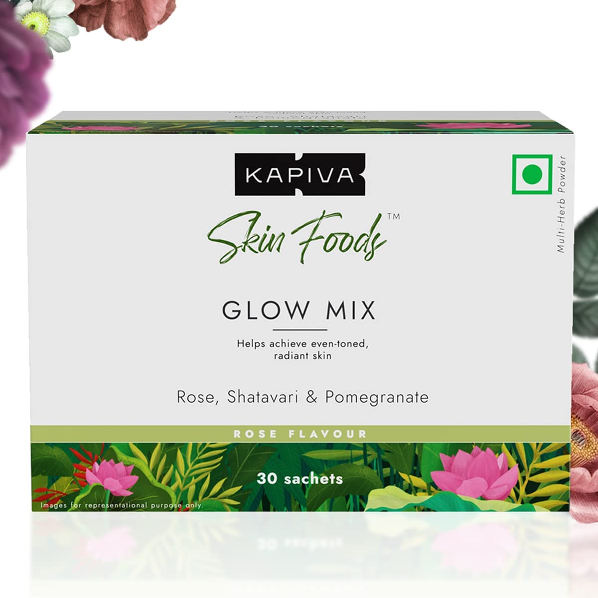 Kapiva Skin Foods Glow Mix sachets and outer packaging