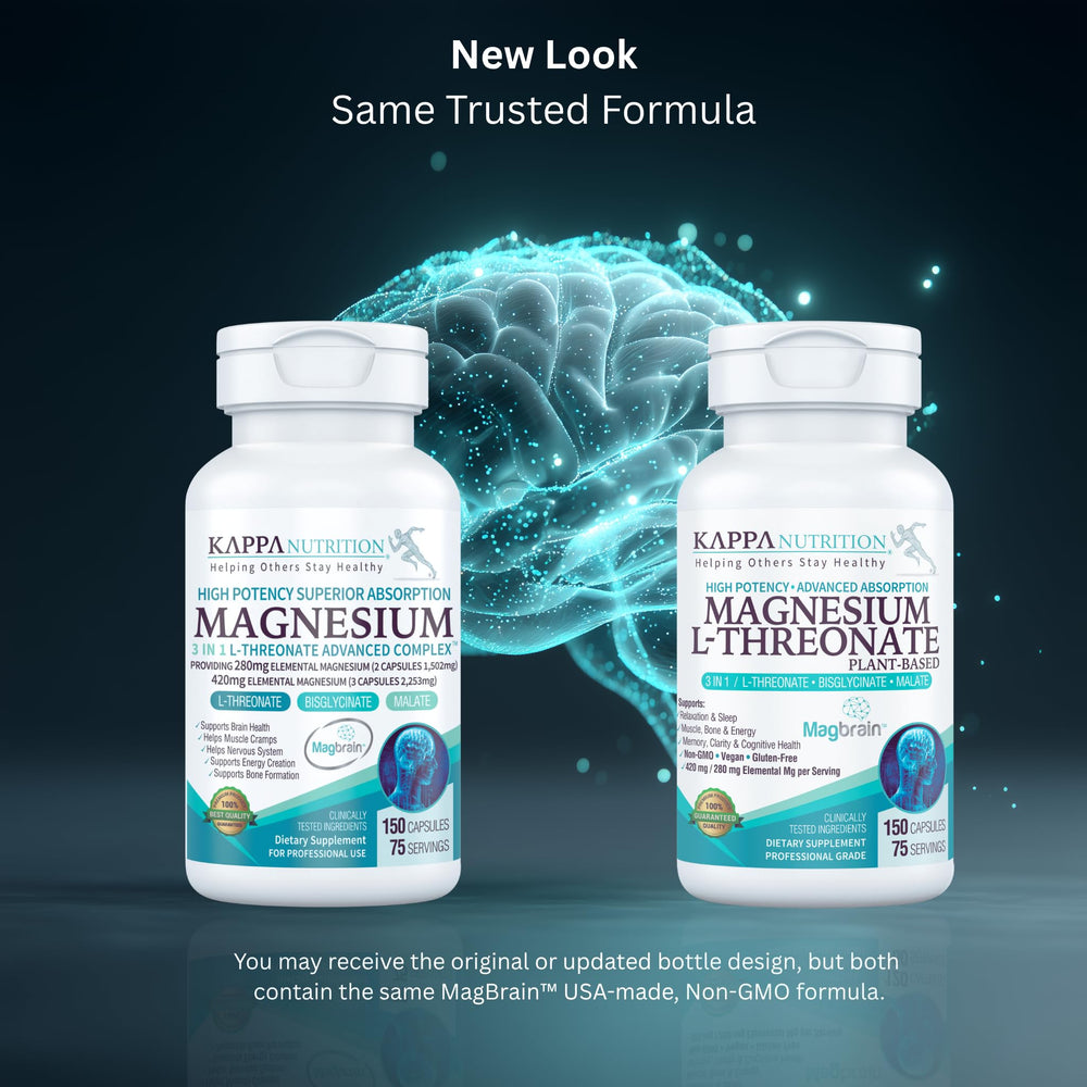 Serving size showing 3 capsules delivering 420 mg elemental magnesium