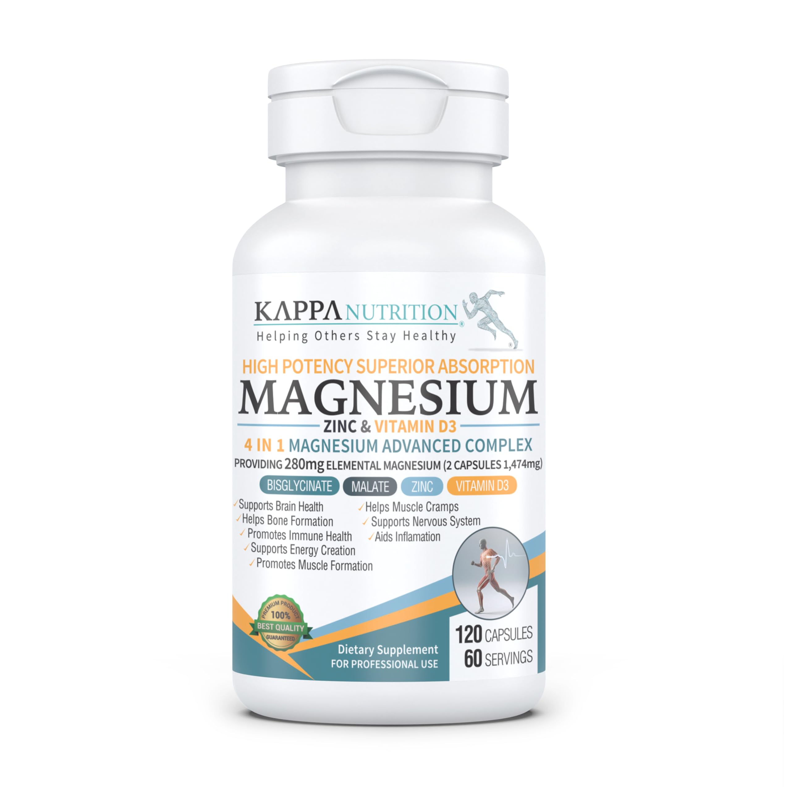 Front view of Kappa Nutrition Magnesium 4-in-1 bottle