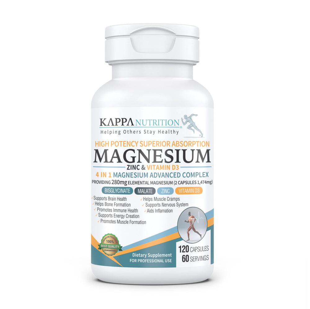 Front view of Kappa Nutrition Magnesium 4-in-1 bottle