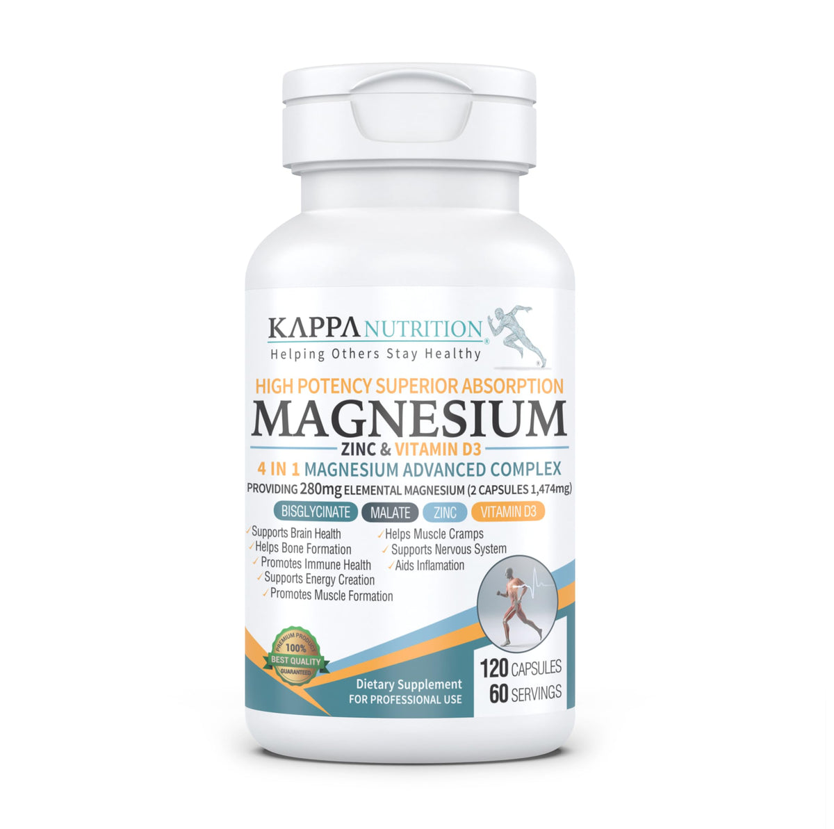Front view of Kappa Nutrition Magnesium 4-in-1 bottle