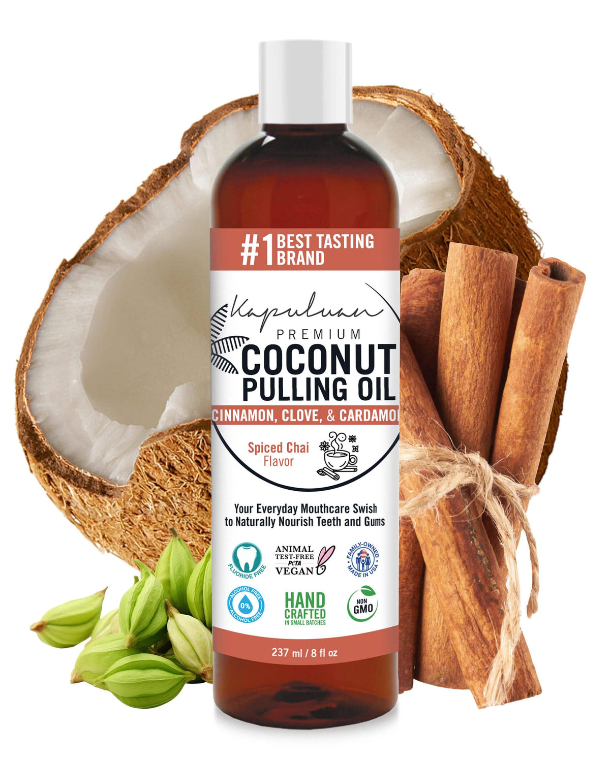 Kapuluan coconut oil pulling mouthwash bottle with spearmint and lime flavor