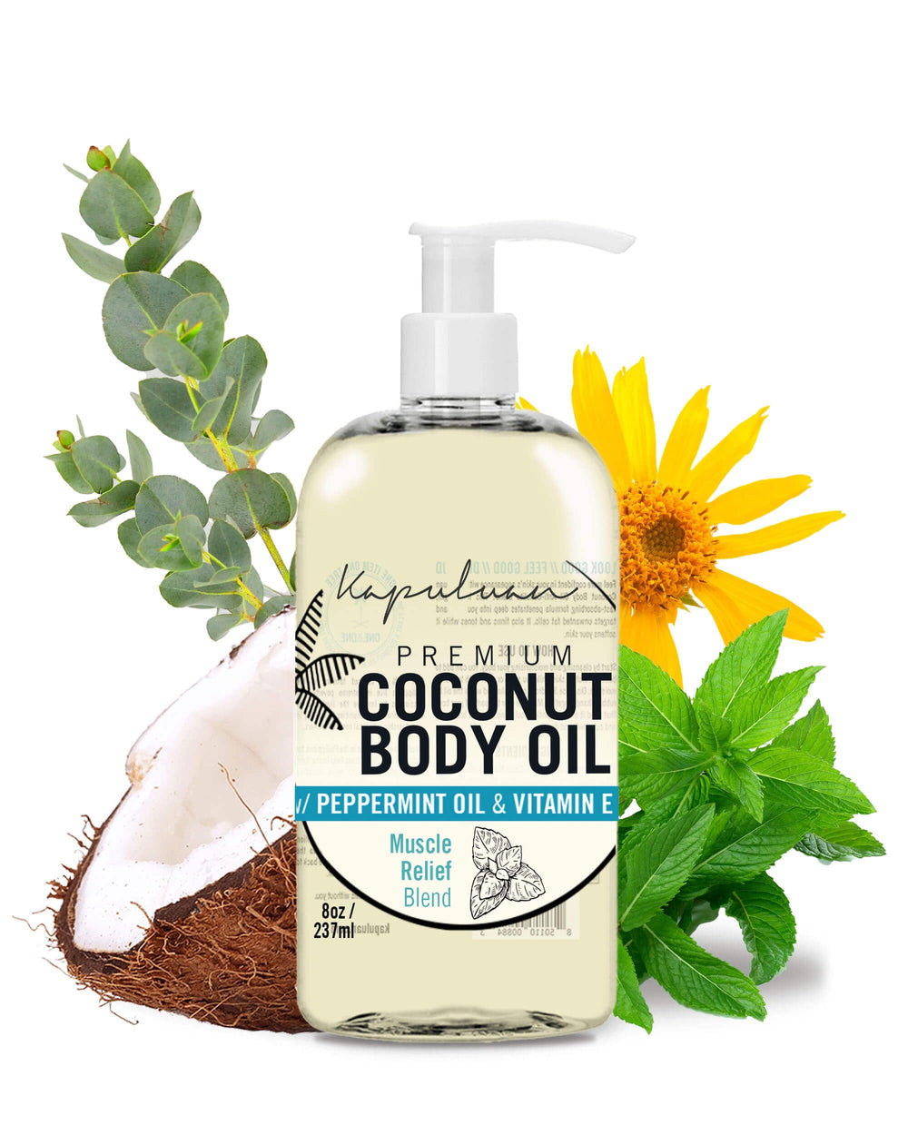 Kapuluan Massage Body Oil bottle with Arnica, Peppermint & Rosemary - 8oz