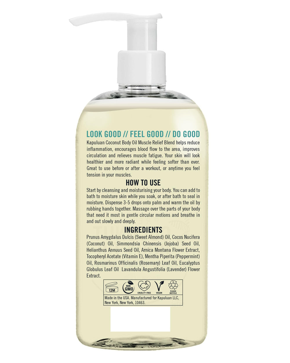 Close-up of ingredients in Kapuluan Massage Body Oil: Arnica, Peppermint & Rosemary