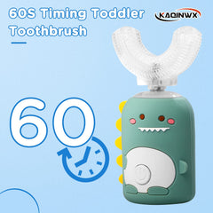 Diagram showing 360° cleaning of KAQINWX dinosaur toothbrush