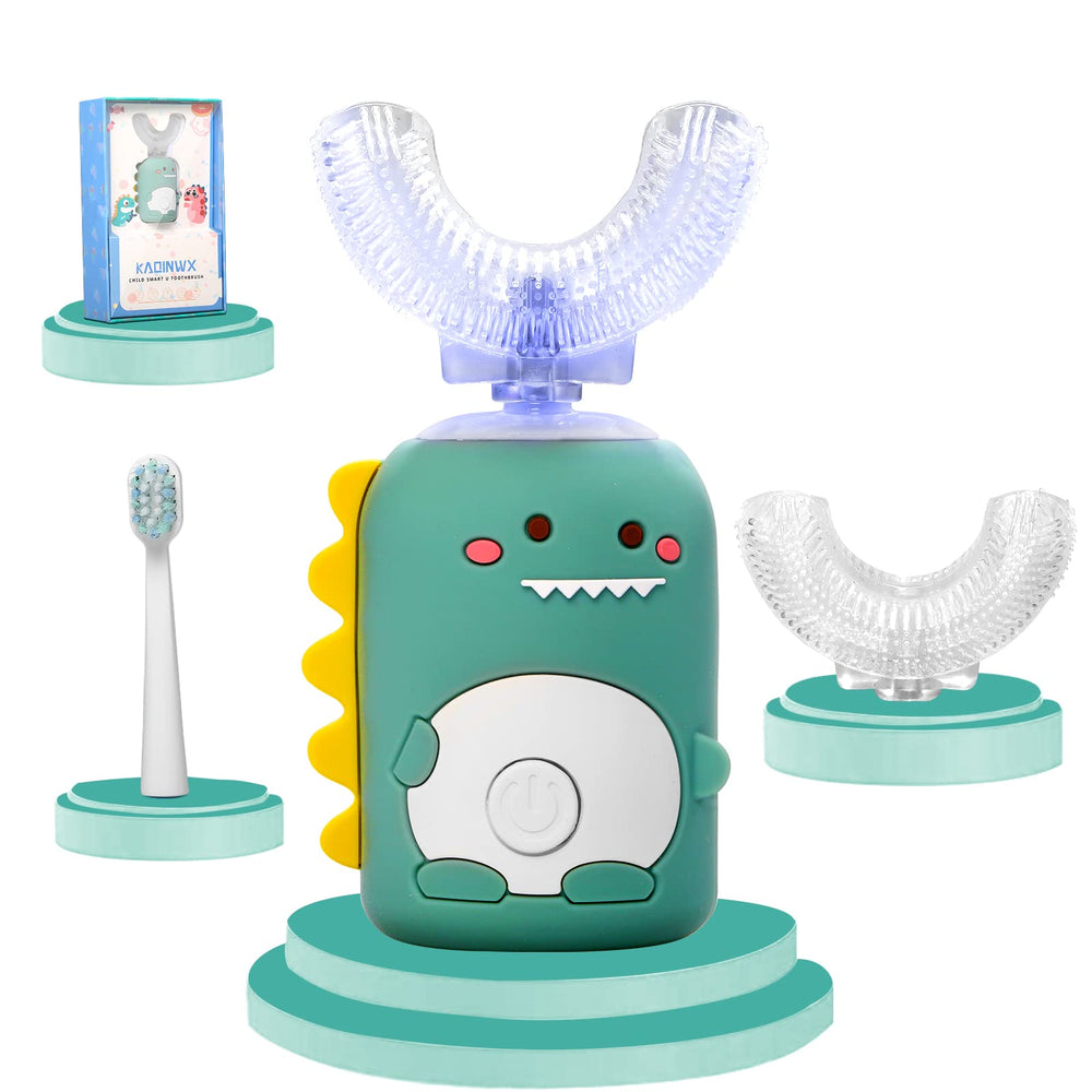 KAQINWX Kids U-Shaped Toothbrush with dinosaur design - front view