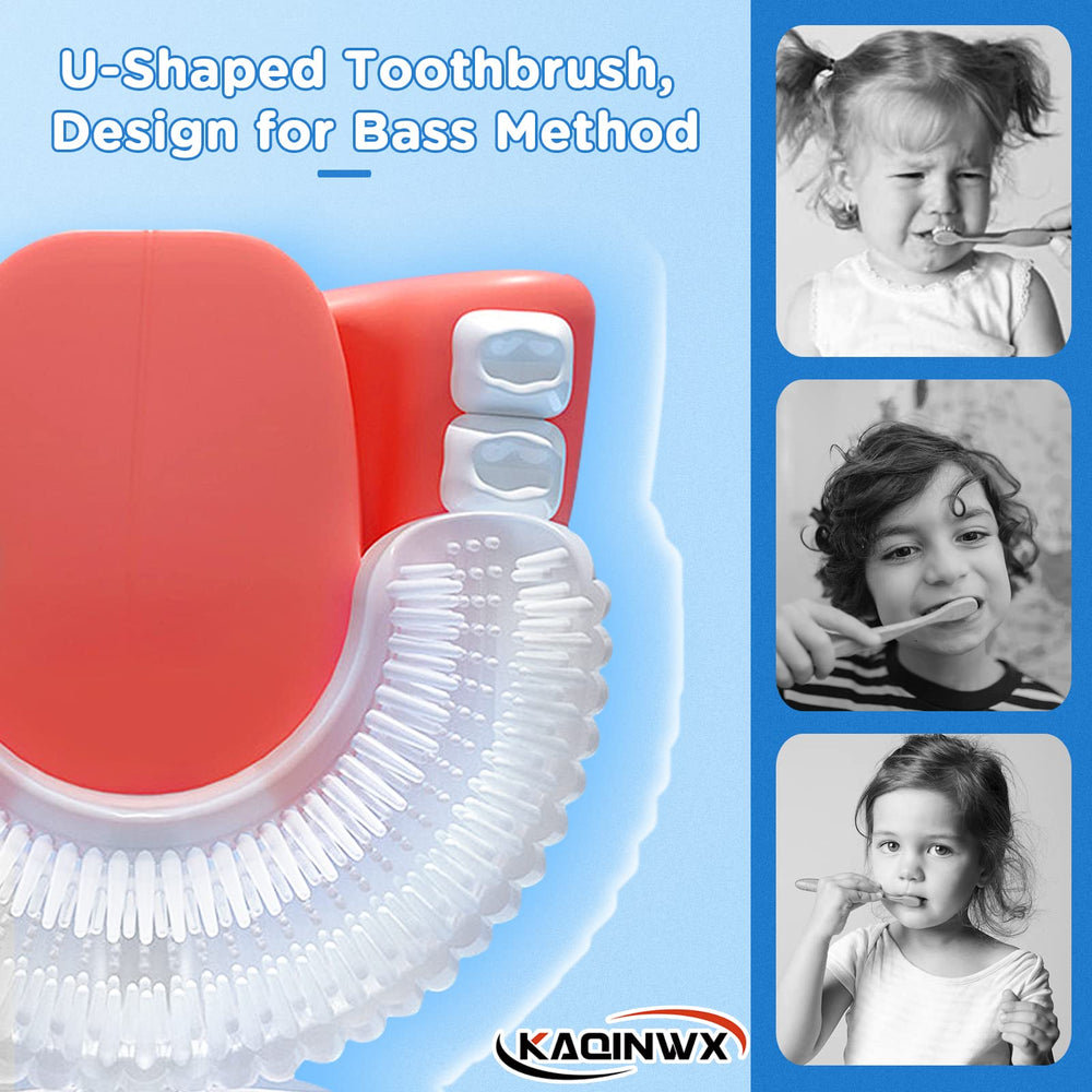 KAQINWX Kids U-Shaped Toothbrush with dinosaur design - side view