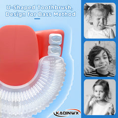KAQINWX Kids U-Shaped Toothbrush with dinosaur design - side view