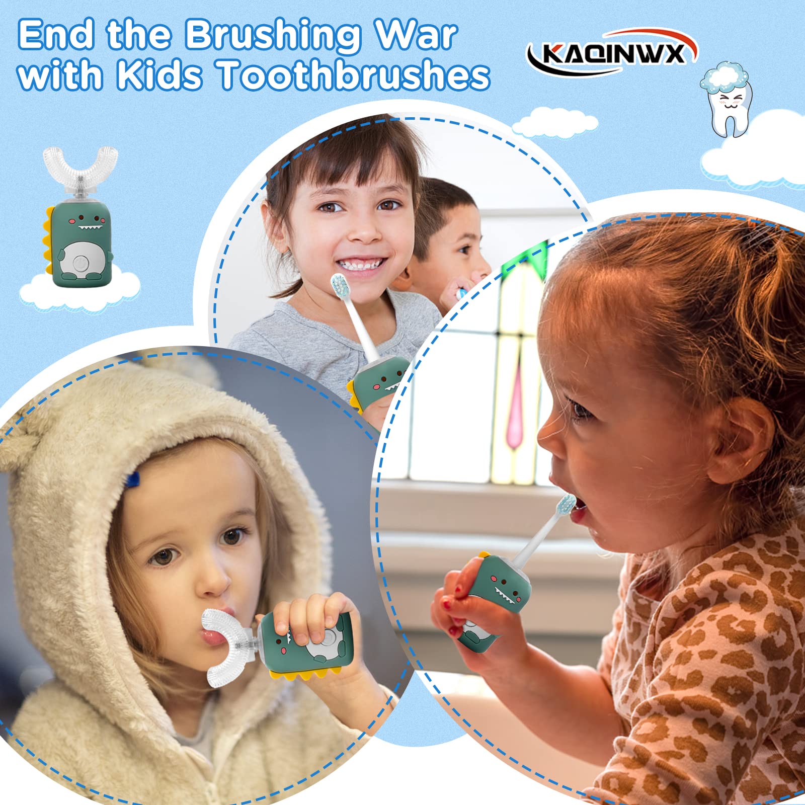 Soft silicone brush heads in three sizes for KAQINWX kids toothbrush