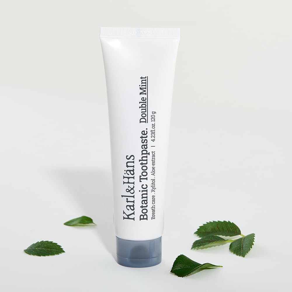 Karl&Hans Botanic Double Mint Toothpaste tube with mint leaves