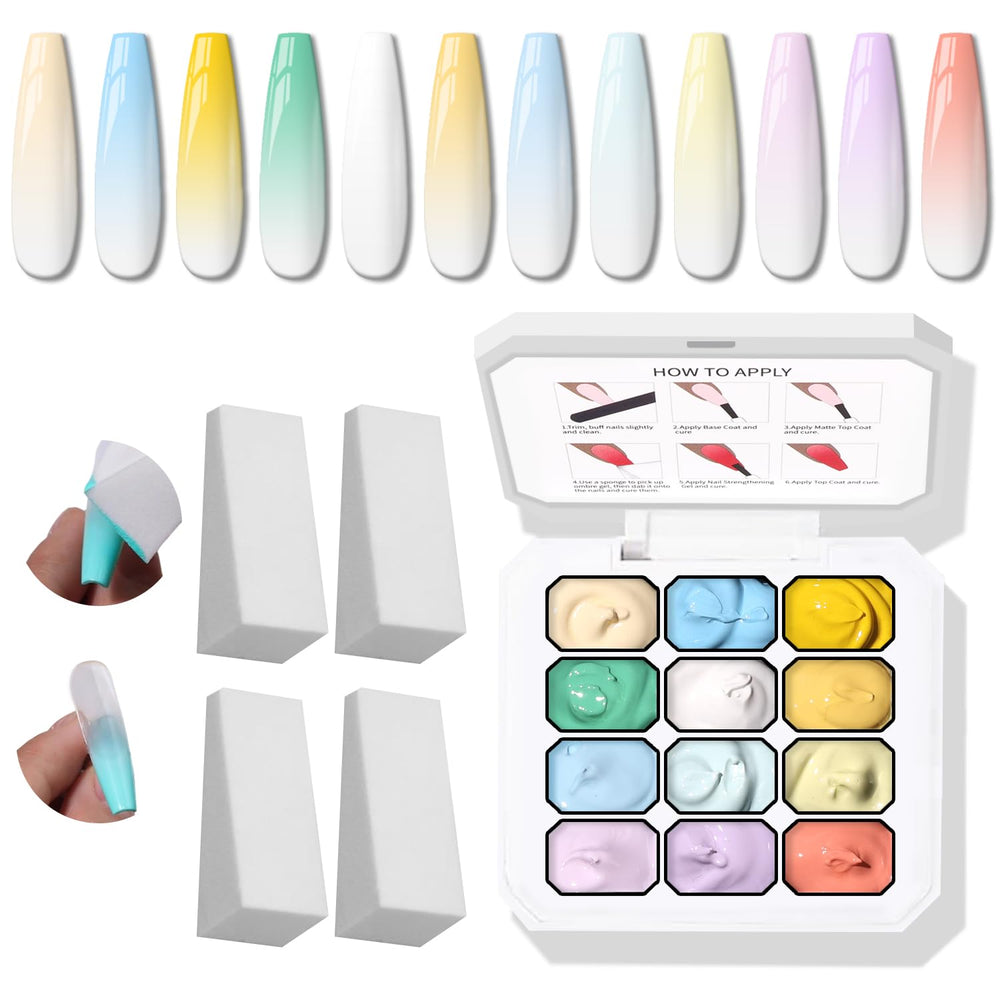 Karroy Sponge Pat Gel Nail Polish Palette – 12-Color Ombre Gel Kit (No ...