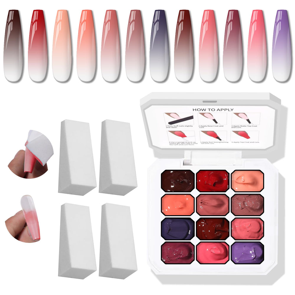 Karroy Sponge Pat Gel Palette with 12 ombre colors for easy gradients.