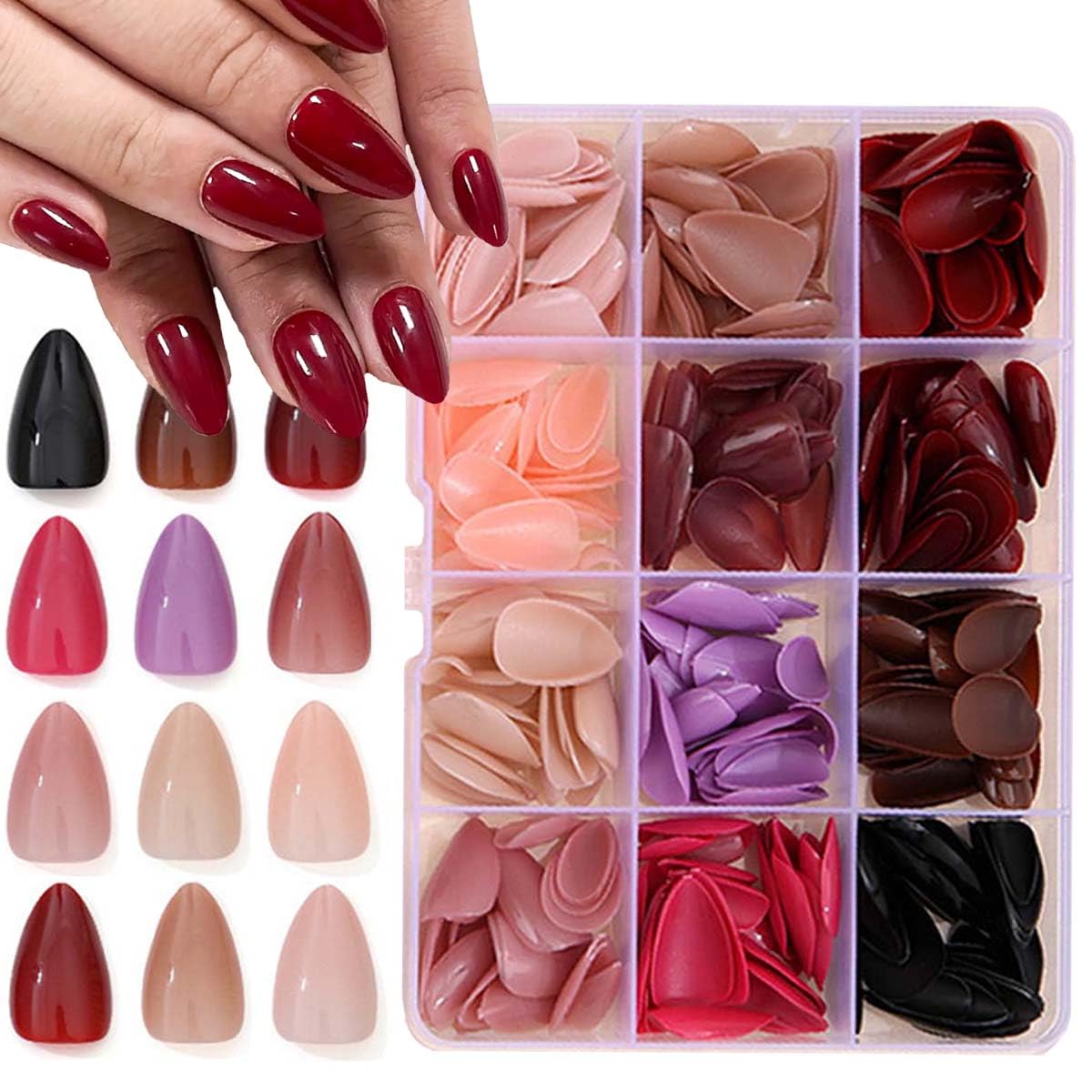 KASOICRA 12-pack almond nails color 01 for at-home manicure with a glossy gel finish