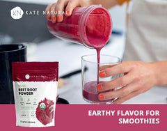 Organic beetroot powder packaging with scoop