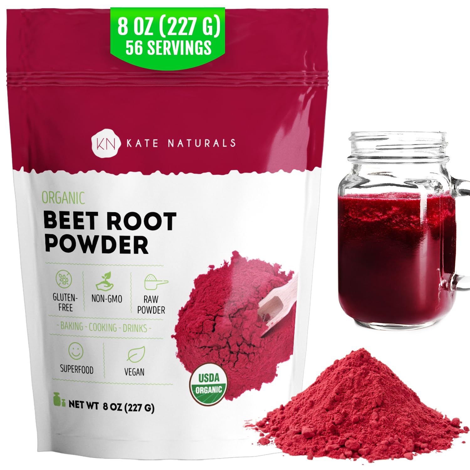 Kate Naturals Organic Beet Root Powder 8oz front label