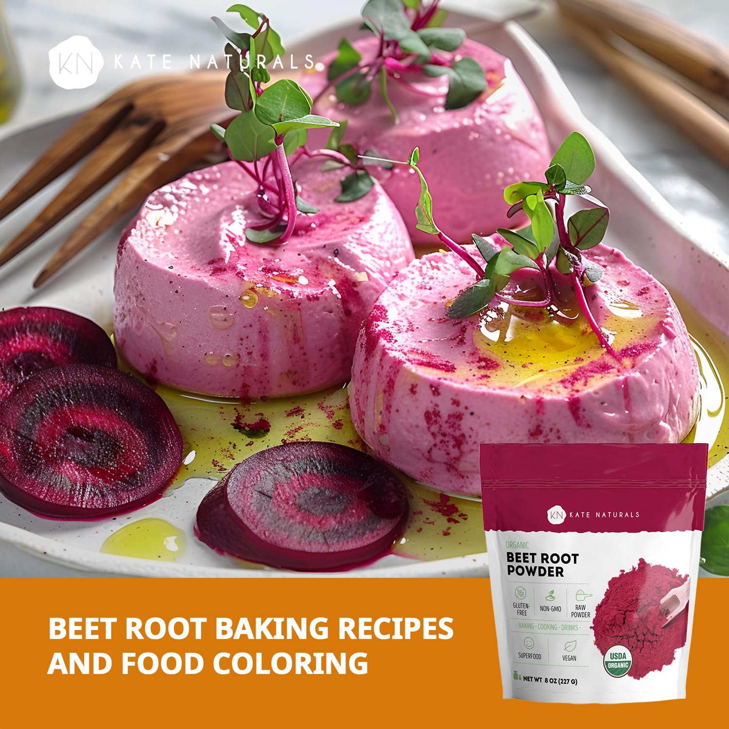 Kate Naturals Organic Beet Root Powder bottle with label