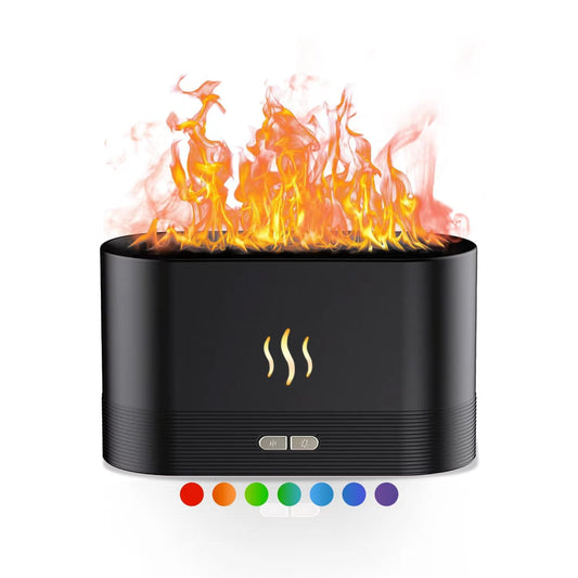 Kathluce flame humidifier deepblack glows in seven colors for a calming ambience.