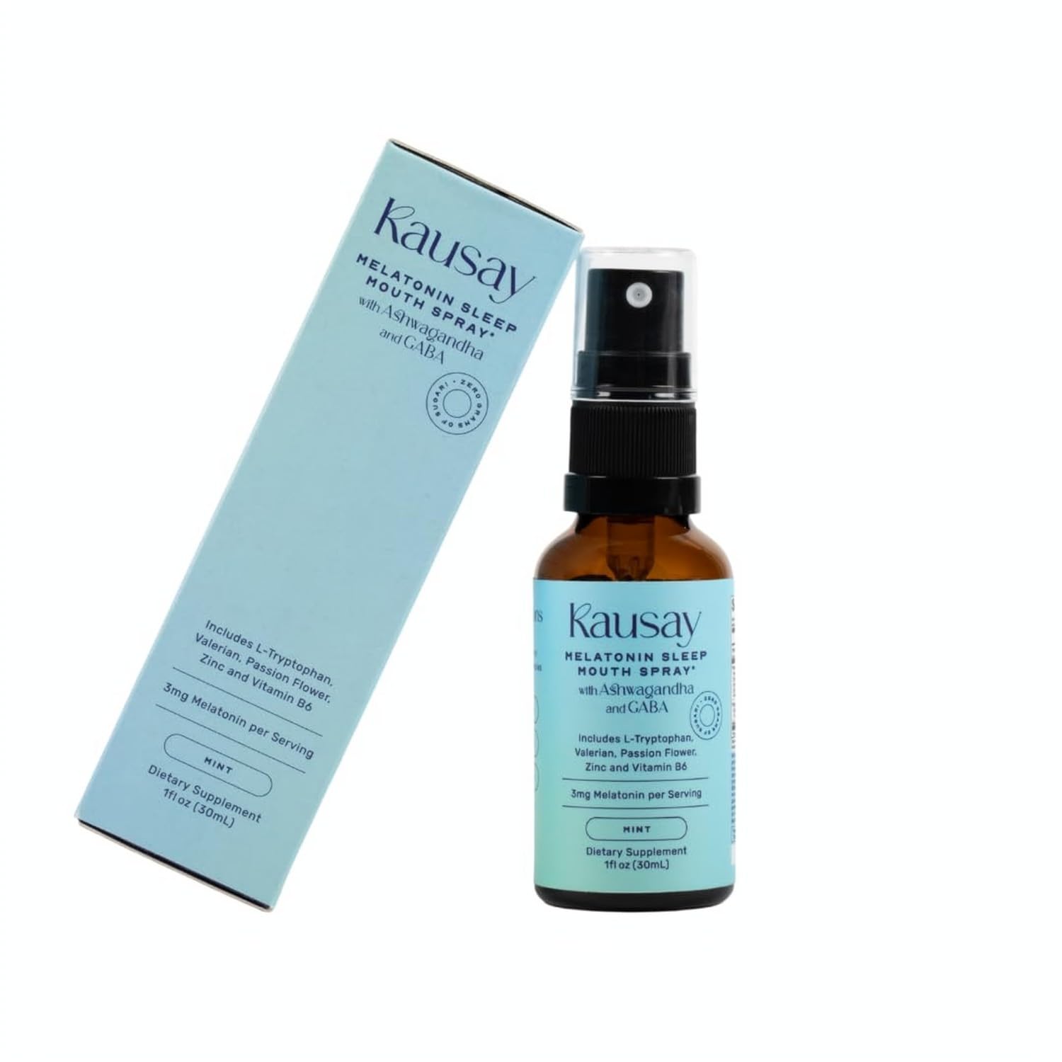 Close-up of Kausay Sleep Mouth Spray bottle