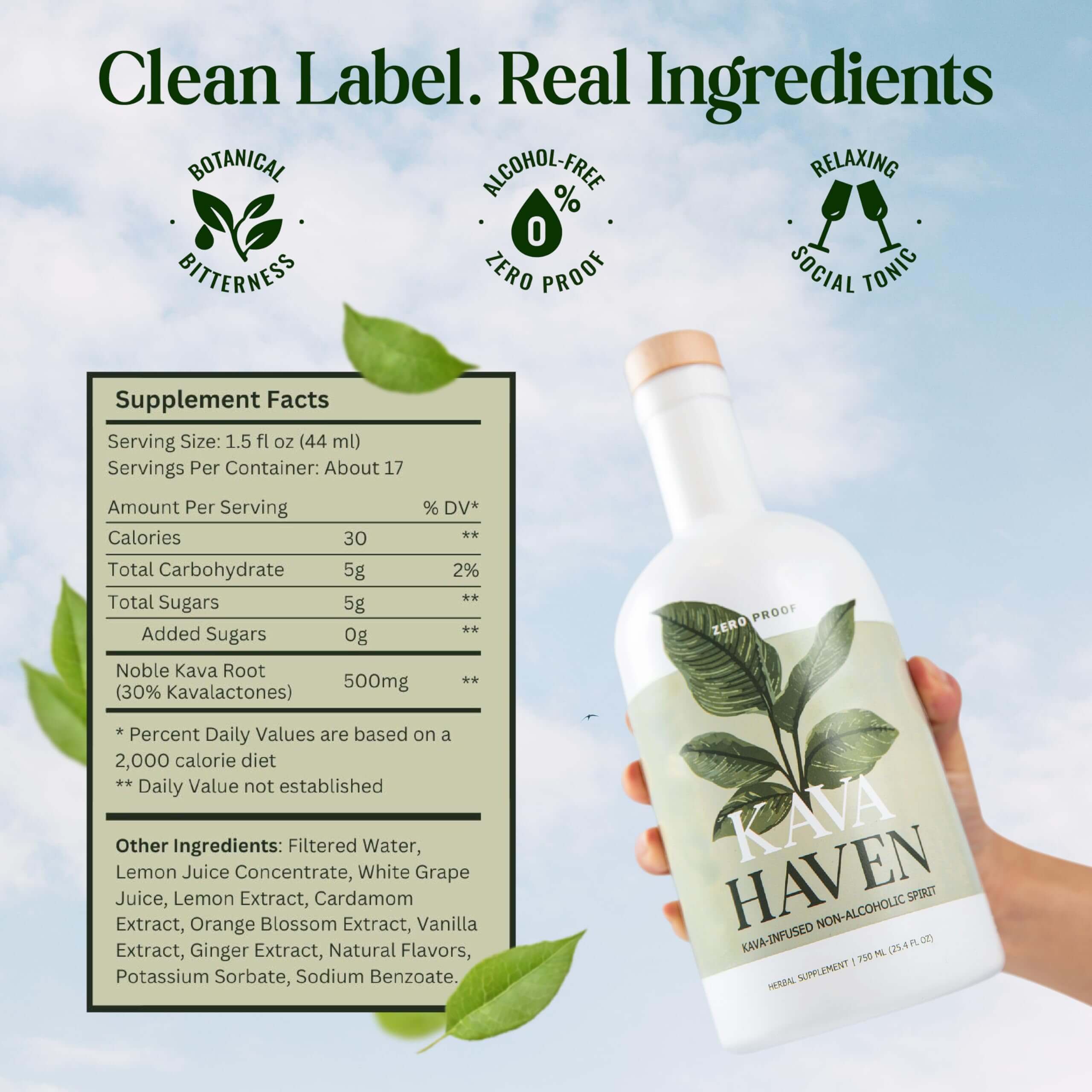 Kava Haven Non Alcoholic Spirit lemon ginger label close up