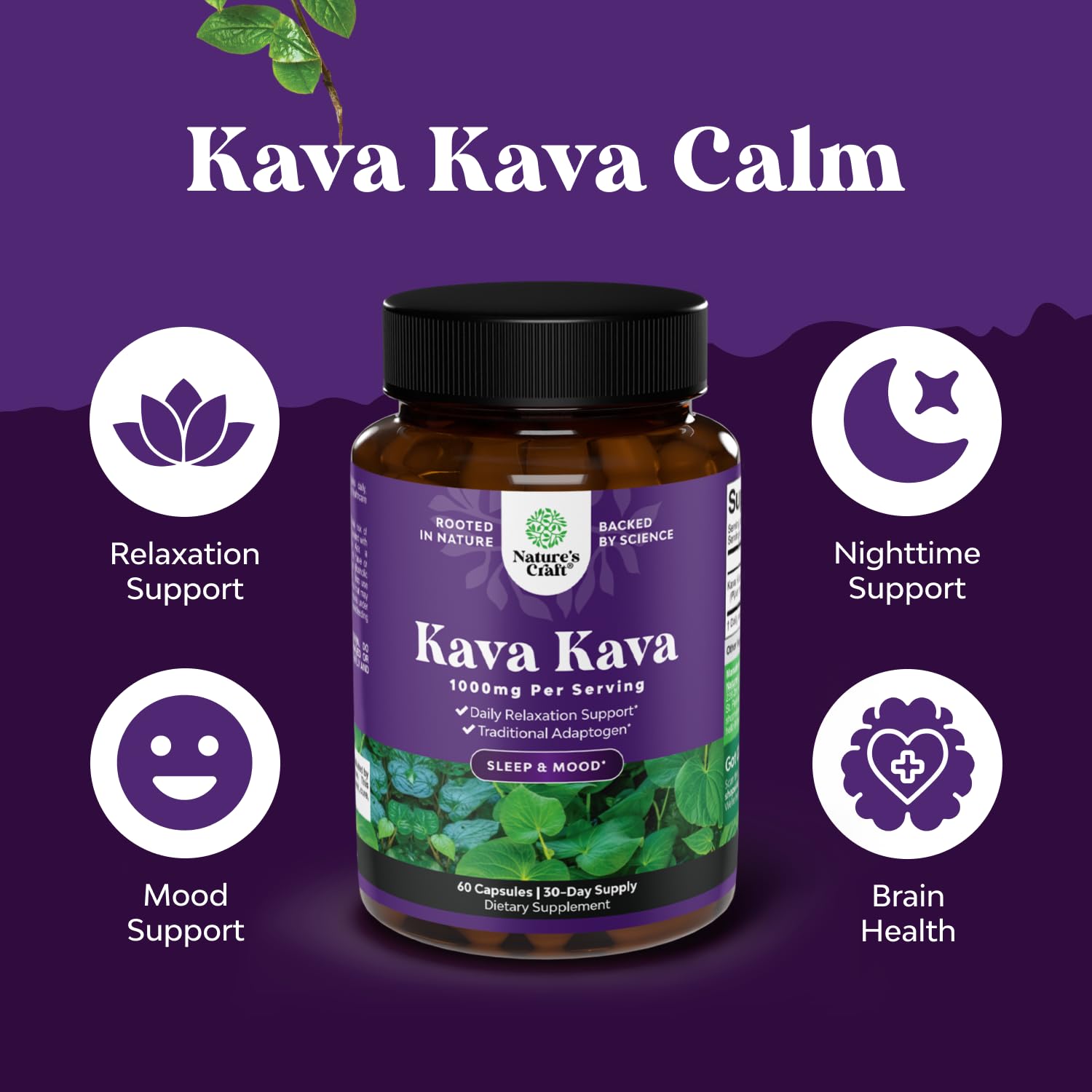 Kava Kava capsules showing dosage guidance