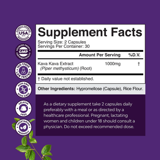 Bottle of Kava Kava Root Extract 1000mg capsules