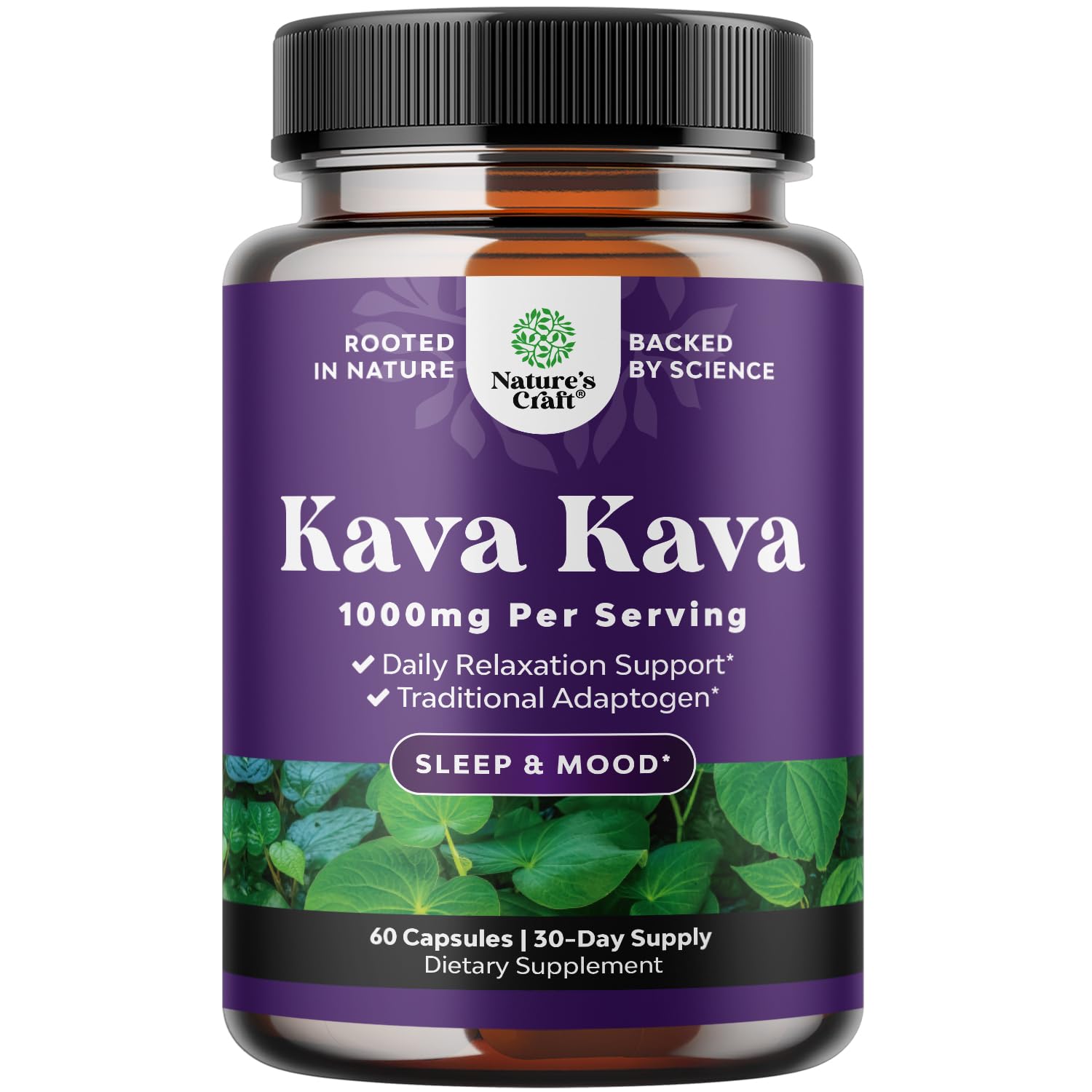 Kava Kava Root Extract 1000mg capsules – front view