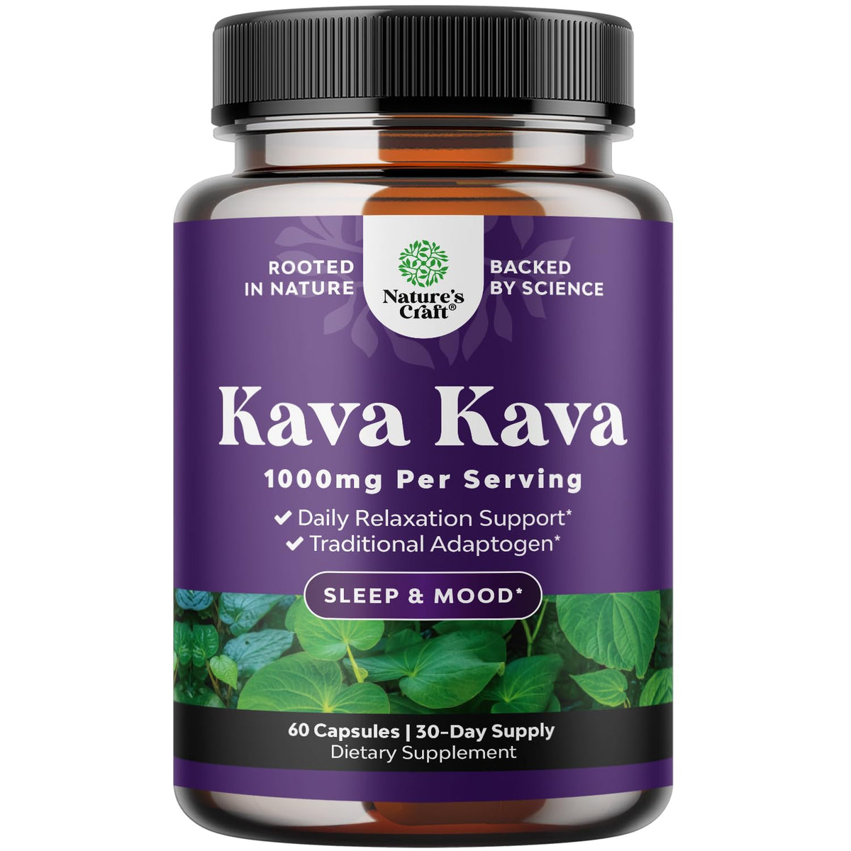 Kava Kava Root Extract 1000mg capsules – front view