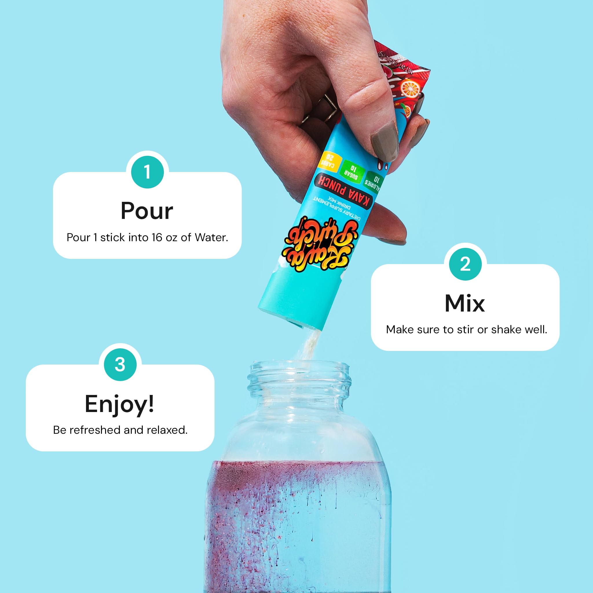 KAVA PUNCH prepared with 16 oz water showing serving suggestion