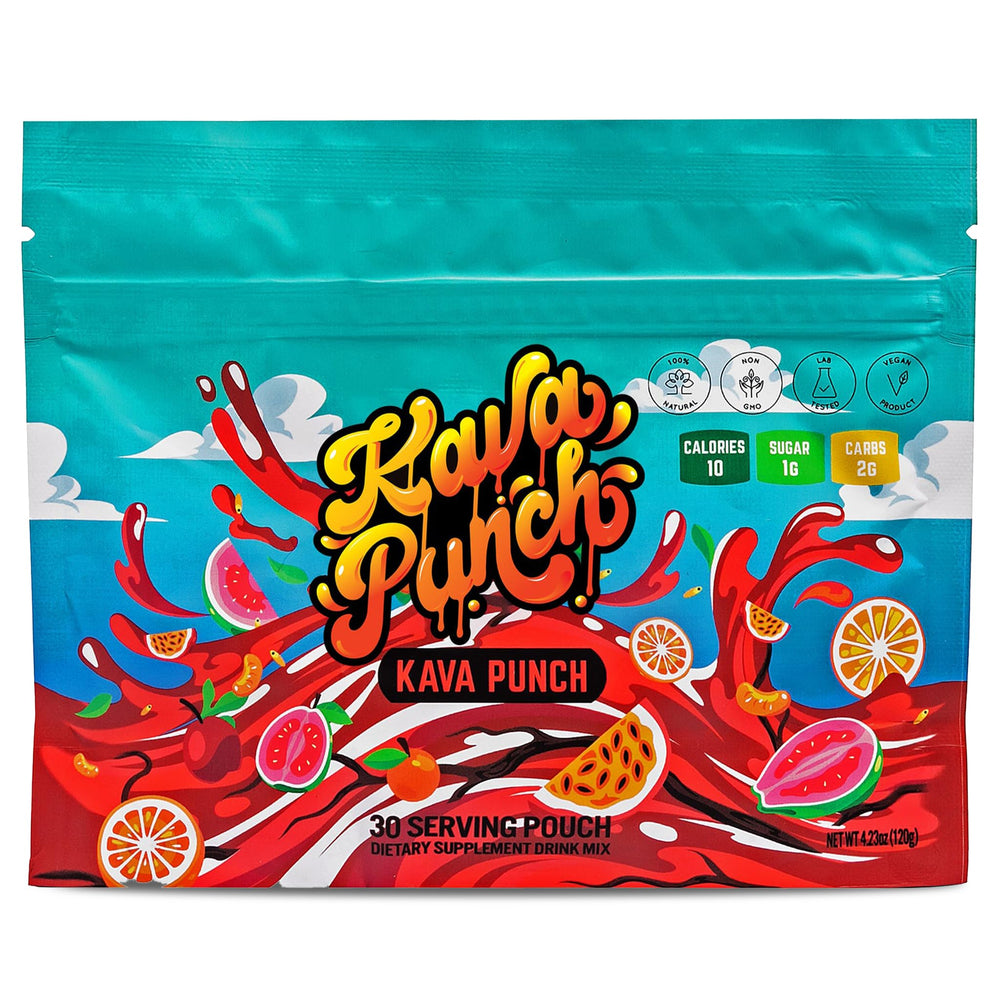Kava Punch Relaxation Powder bottle front showing premium kava extract benefits