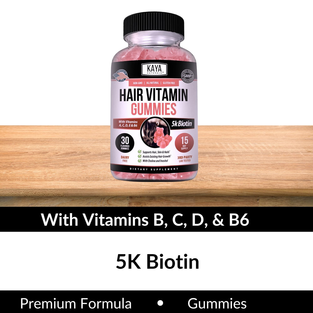 Bottle label highlighting vitamins C, D, E, B-6 and Biotin