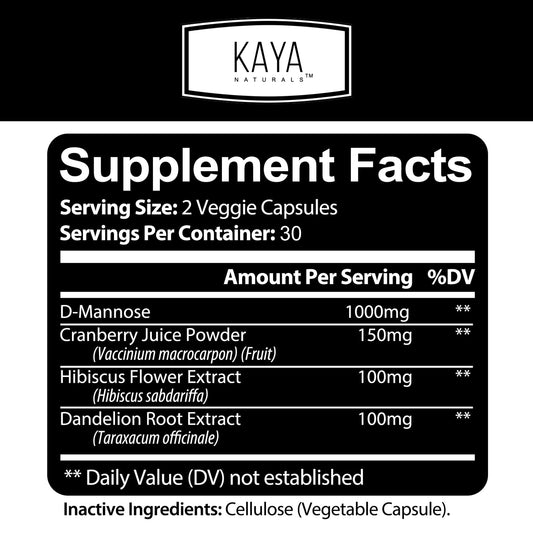 Kaya Naturals D-Mannose 60 veggie capsules – back view