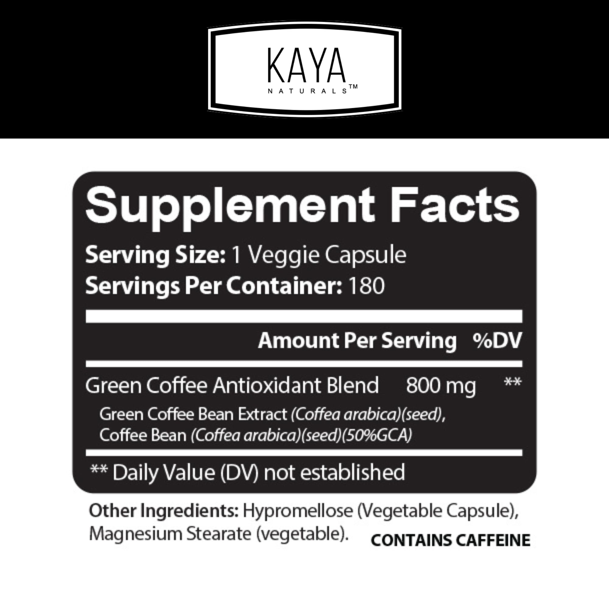 Capsules of Kaya Naturals Green Coffee Bean Extract