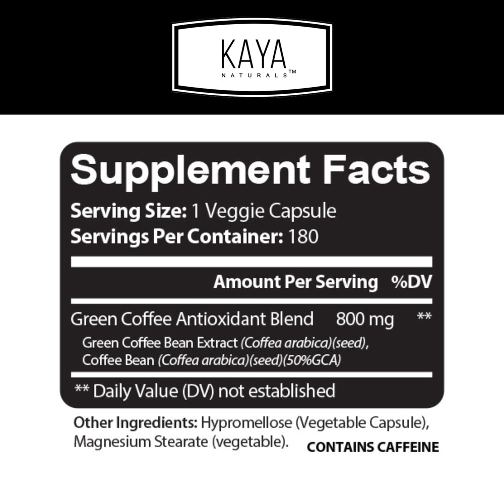 Capsules of Kaya Naturals Green Coffee Bean Extract