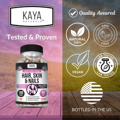 Capsules of Kaya Naturals Hair Skin Nails with product colors