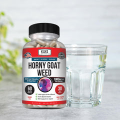 Herbal blend infographic showing Horny Goat Weed, Maca, Ginseng, and Saw Palmetto