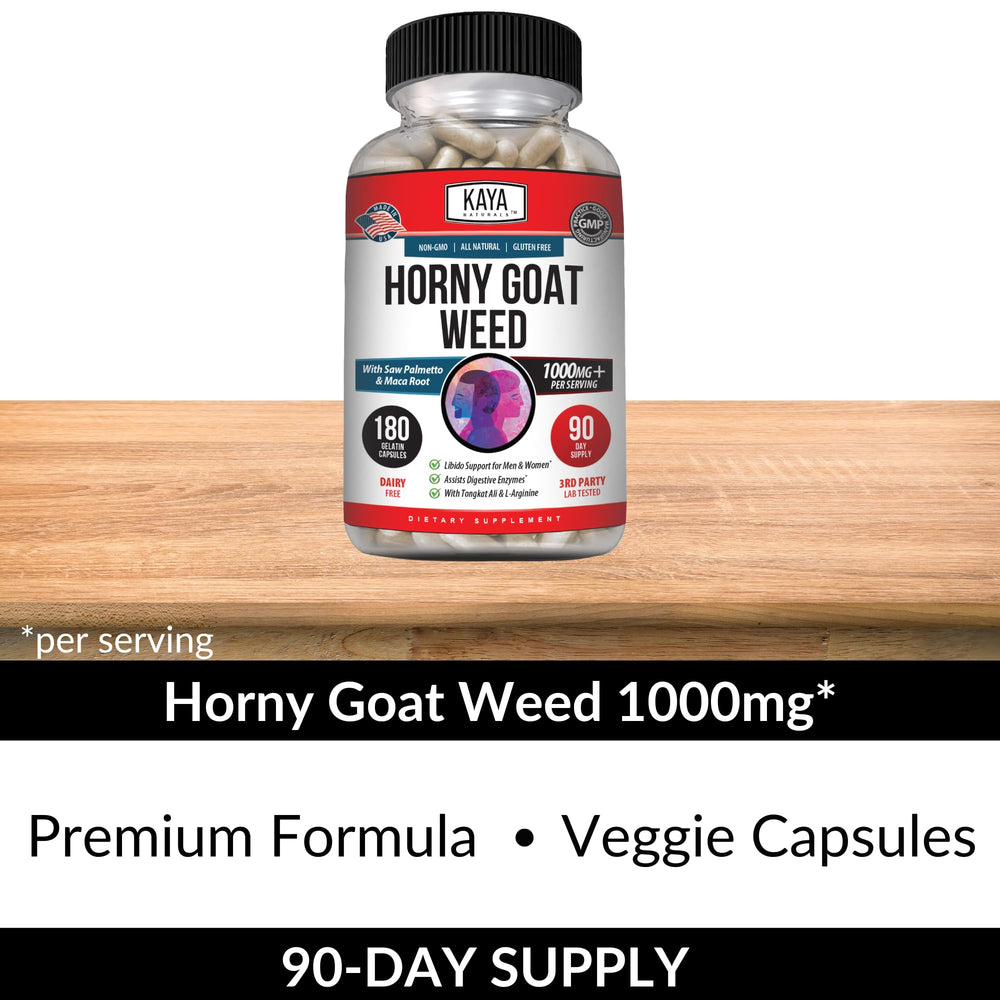 Product label close up Kaya Naturals Horny Goat Weed Extract