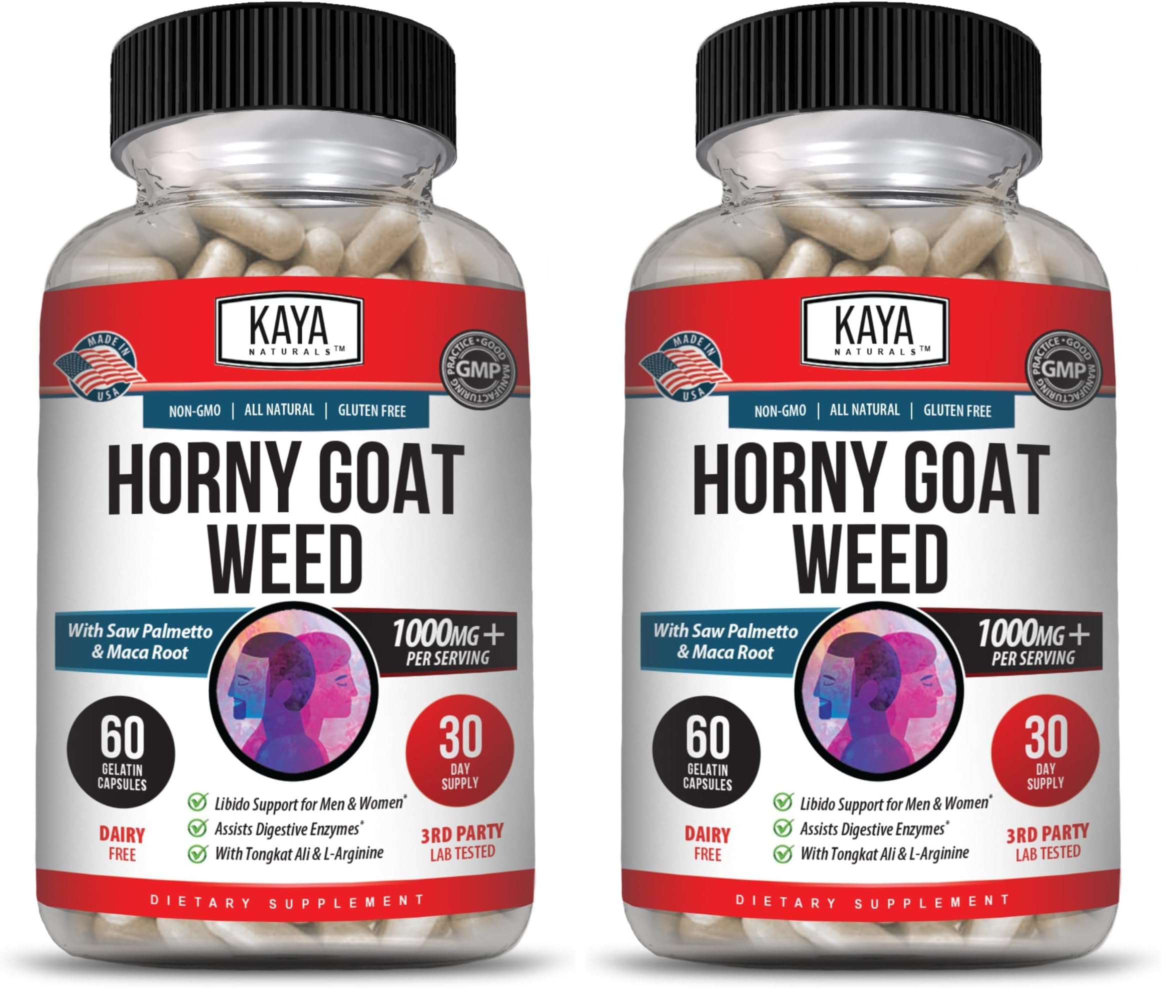 Kaya Naturals Horny Goat Weed with Maca bottle front view