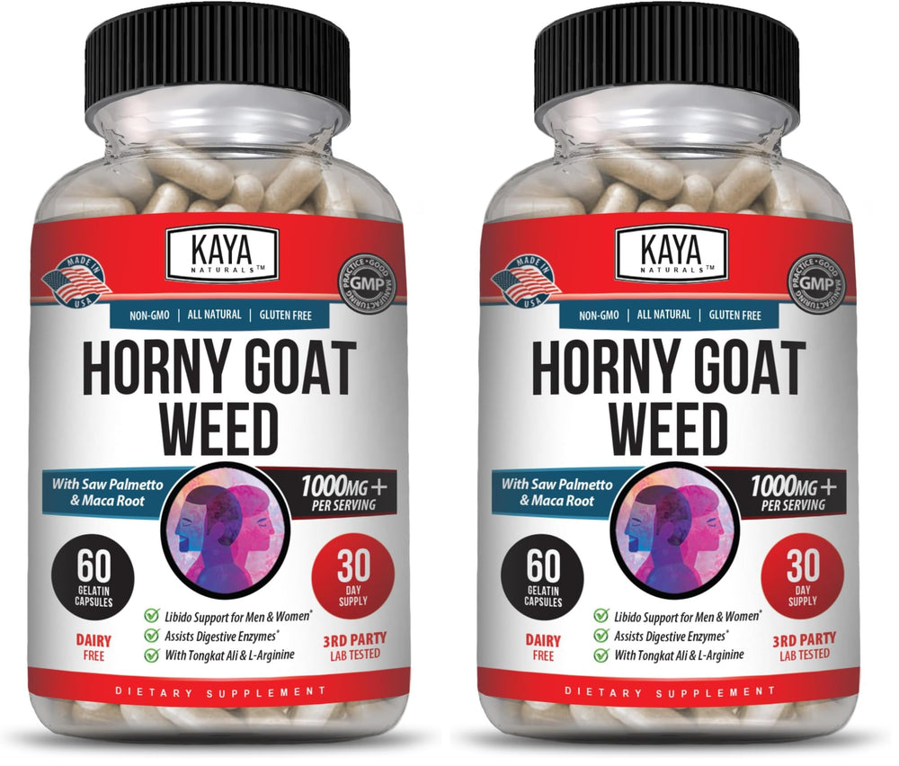 Kaya Naturals Horny Goat Weed with Maca bottle front view