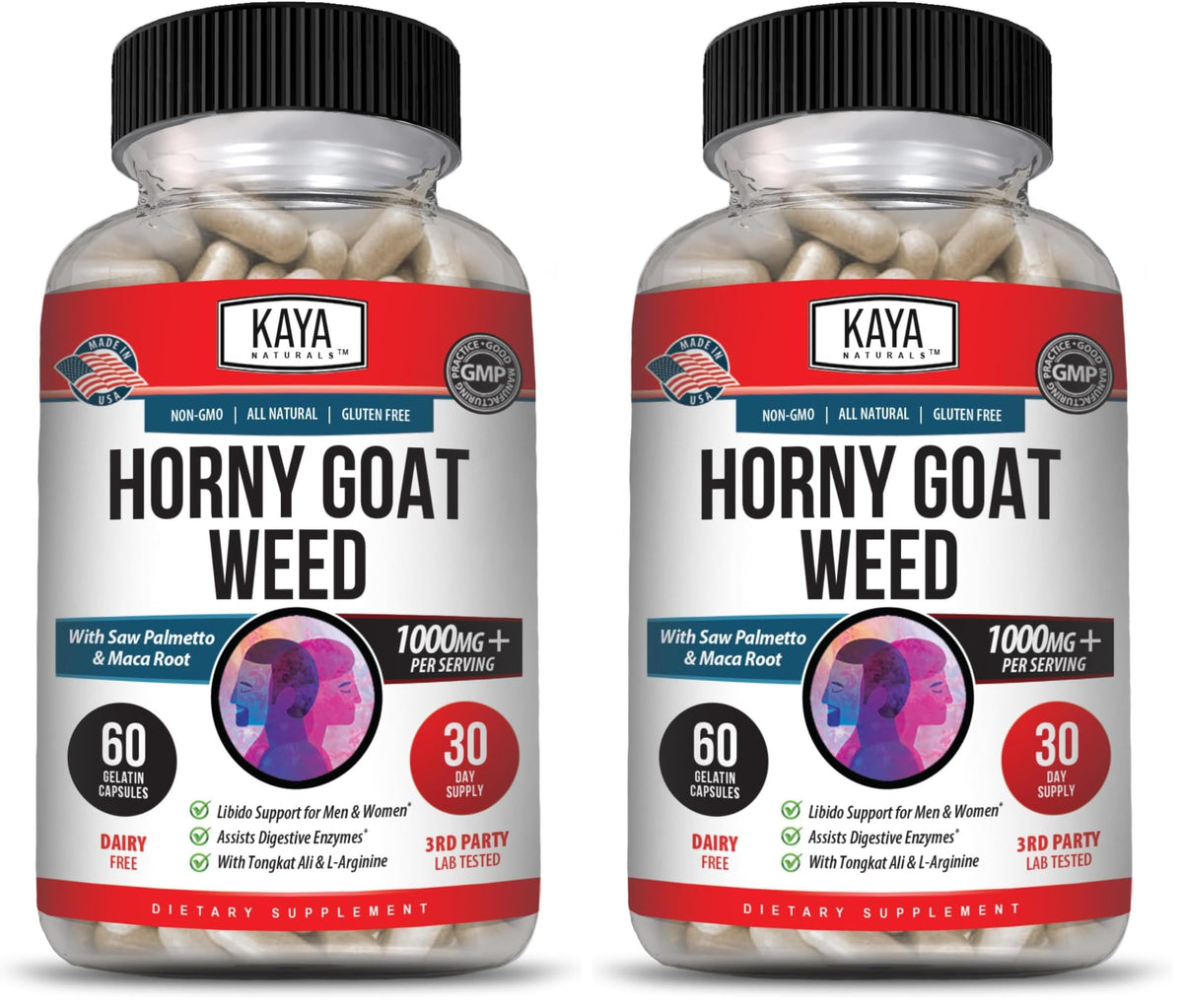 Kaya Naturals Horny Goat Weed with Maca bottle front view