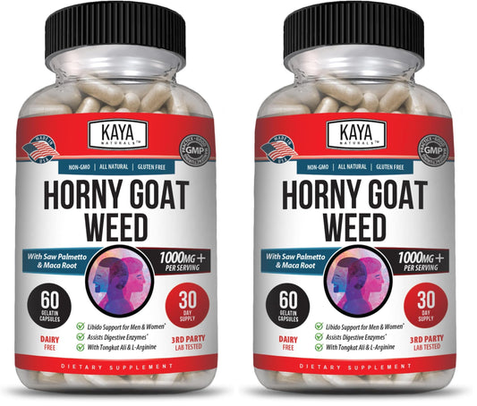 Kaya Naturals Horny Goat Weed with Maca bottle front view