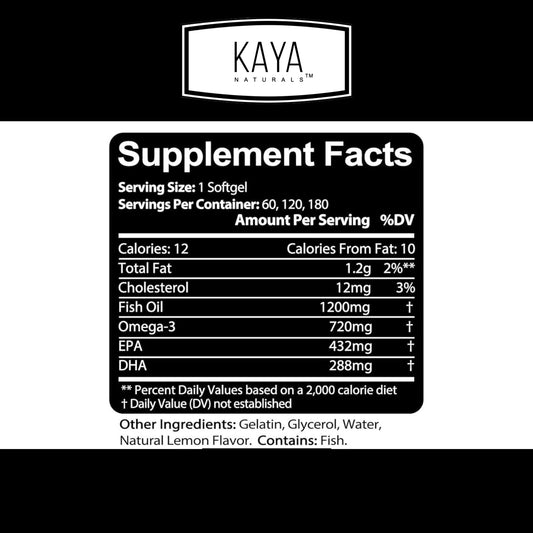 Kaya Naturals Omega-3 Softgels bottle back label