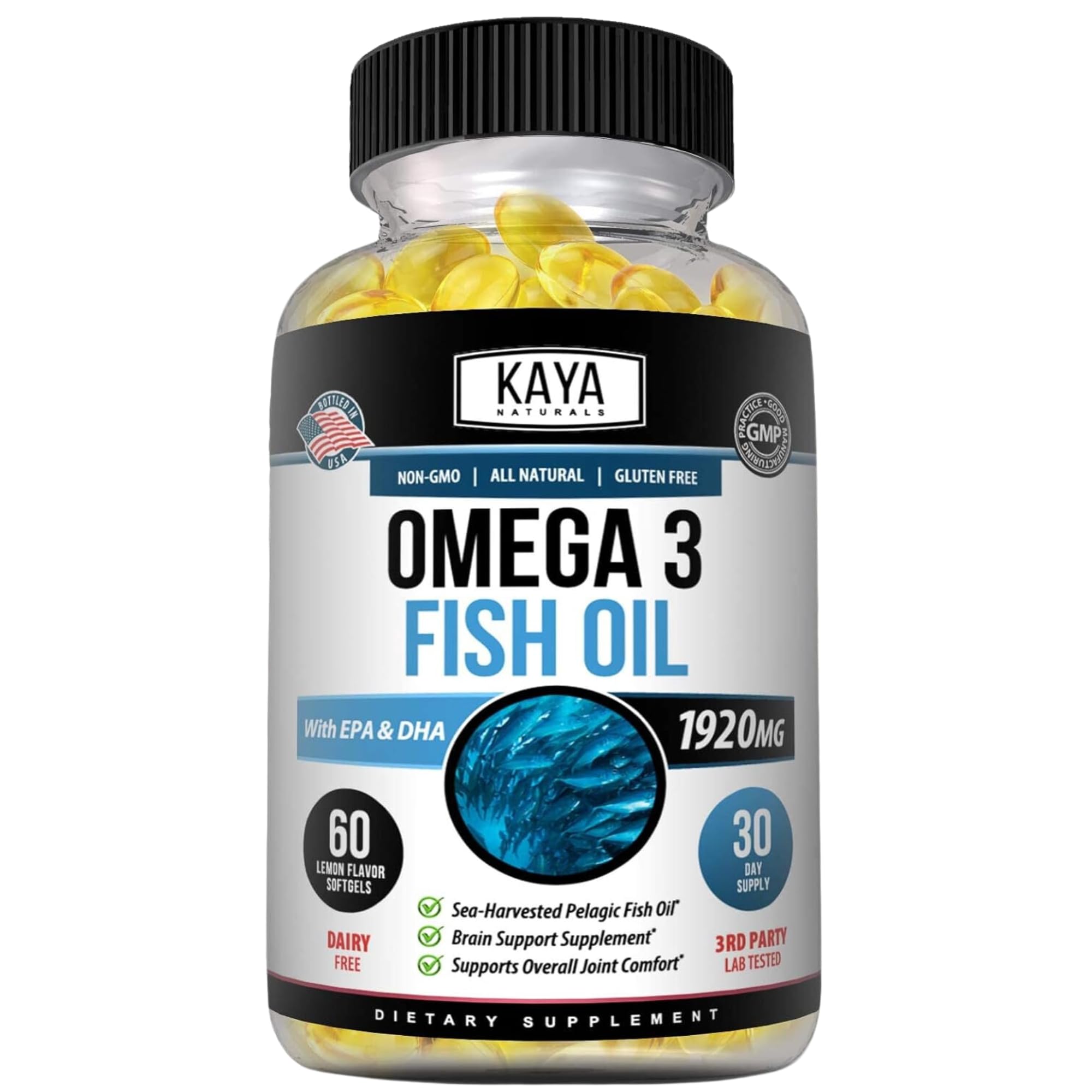Kaya Naturals Omega-3 Softgels bottle front view