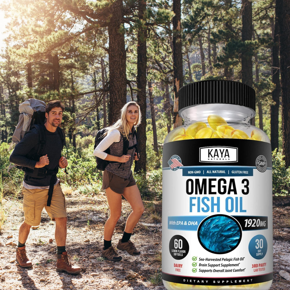 Close-up of Kaya Naturals Omega-3 softgels in bottle