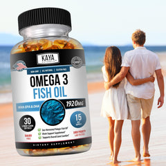 Brain and heart icons with Kaya Naturals Omega-3