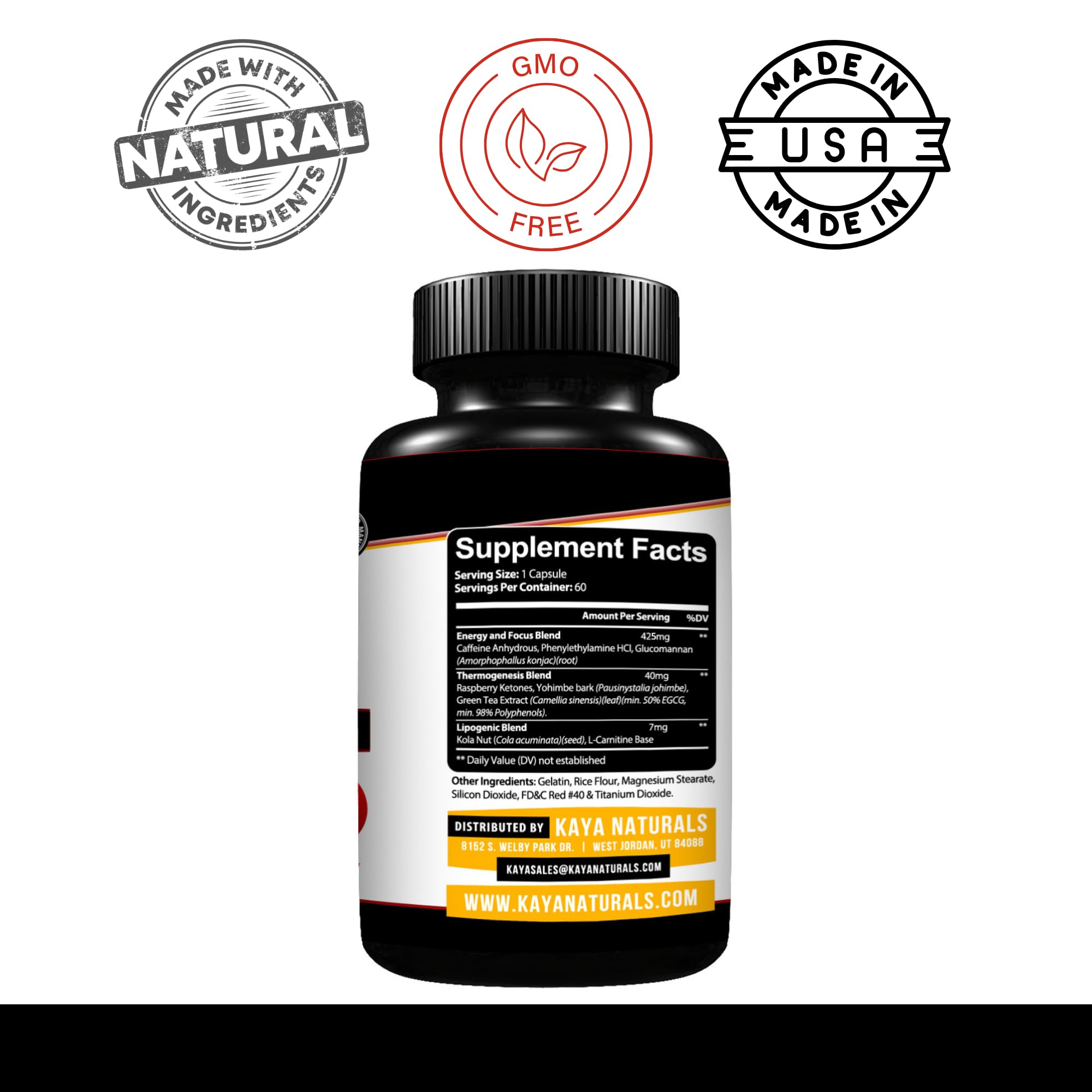 Kaya Naturals label view showing ingredients and supplement facts for transparency