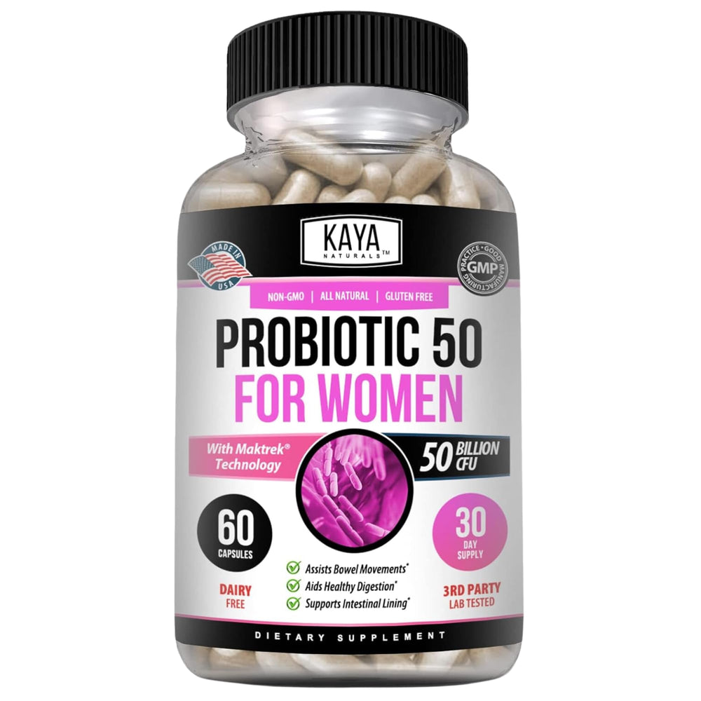 Bottle of Kaya Naturals Probiotic 50 Billion CFU with label