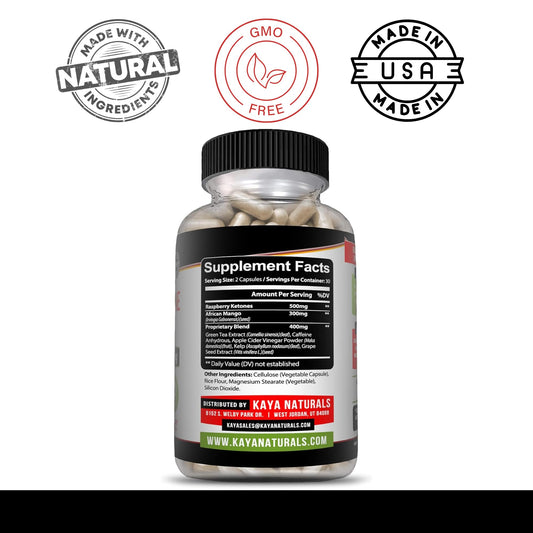 Kaya Naturals Raspberry Ketone Keto Diet bottle back label