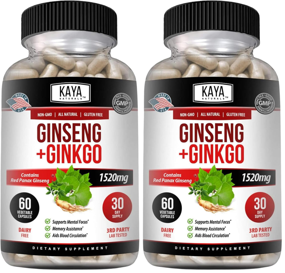Kaya Naturals Red Panax Ginseng + Ginkgo Biloba bottle label on pack of 2