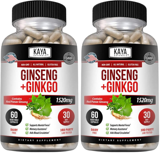 Kaya Naturals Red Panax Ginseng + Ginkgo Biloba bottle label on pack of 2